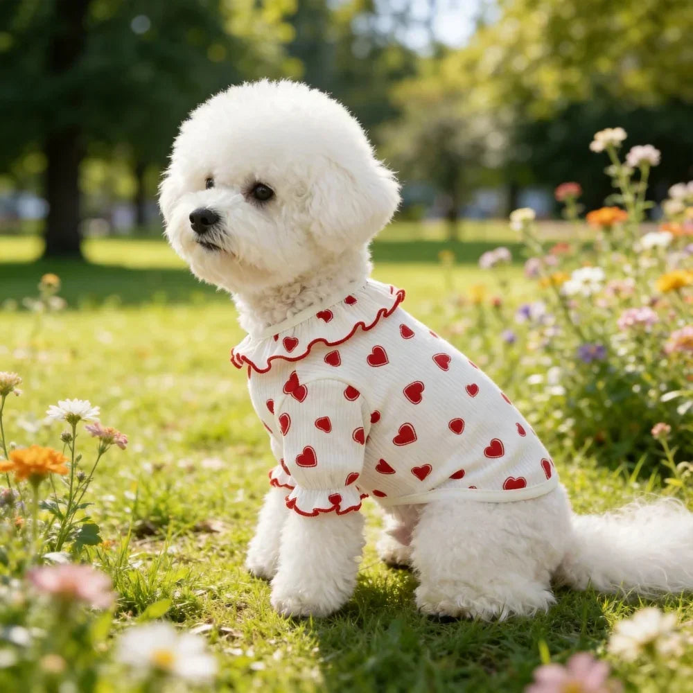 Heart Print Ruffle Dog Shirt for Small Breeds