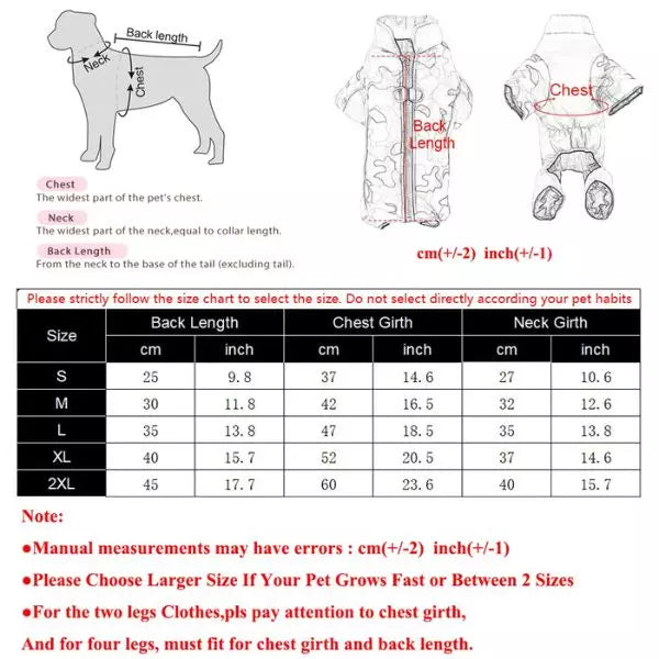Dog Raincoat Size