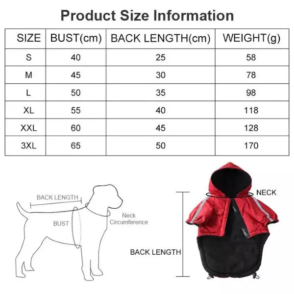 Dog Raincoat AutumnShield Size