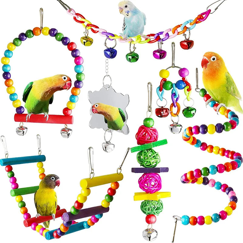 Set de 7 Juguetes de Madera para Loros y Aves