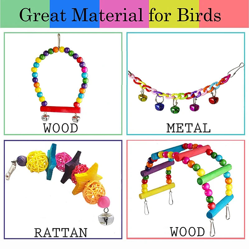 Set de 7 Juguetes de Madera para Loros y Aves