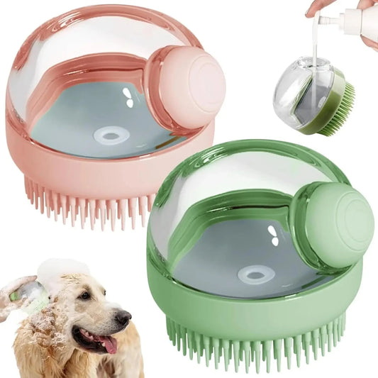 Dog Shower Brush Pet Dog Grooming Massage Bath Cleaning Brush with Shampoo Dispenser for Long Hair Dogs and Cats Shower - Pawsyhome