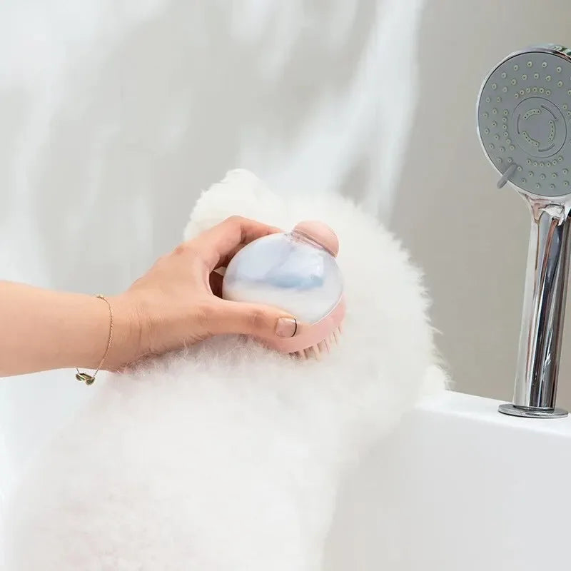 Dog Shower Brush Pet Dog Grooming Massage Bath Cleaning Brush with Shampoo Dispenser for Long Hair Dogs and Cats Shower - Pawsyhome