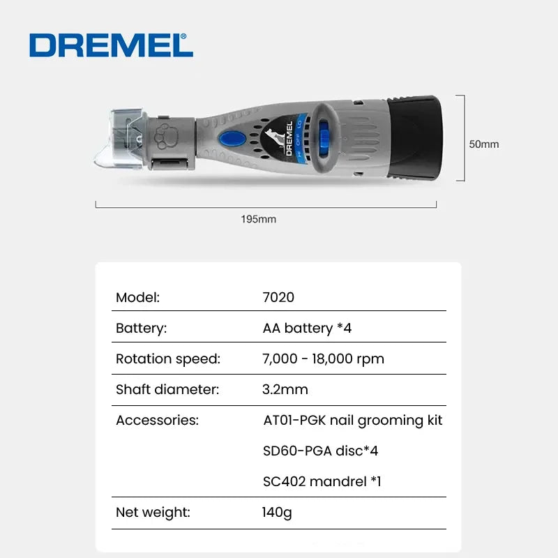 Dremel 7020 PGK Pet Nail Grinder Quiet Electric Dog Nail File Care Set Safety Dog Nail Clippers Trimmers Tools Battery Powered - Pawsyhome