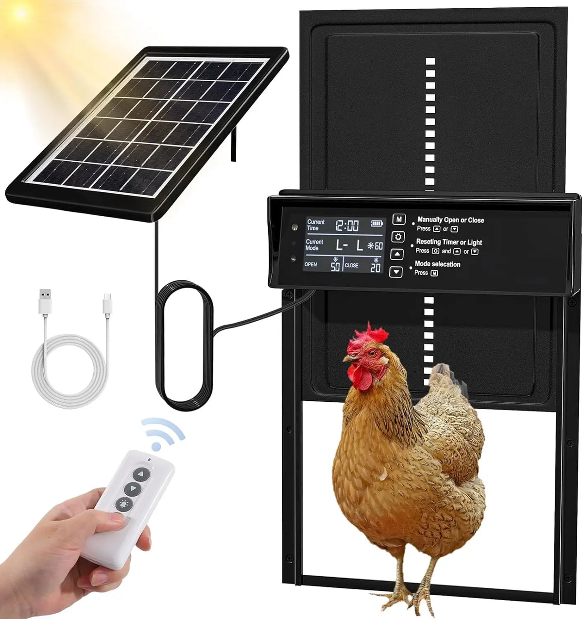 Puerta Automática Solar para Gallinero con Temporizador y Sensor de Luz