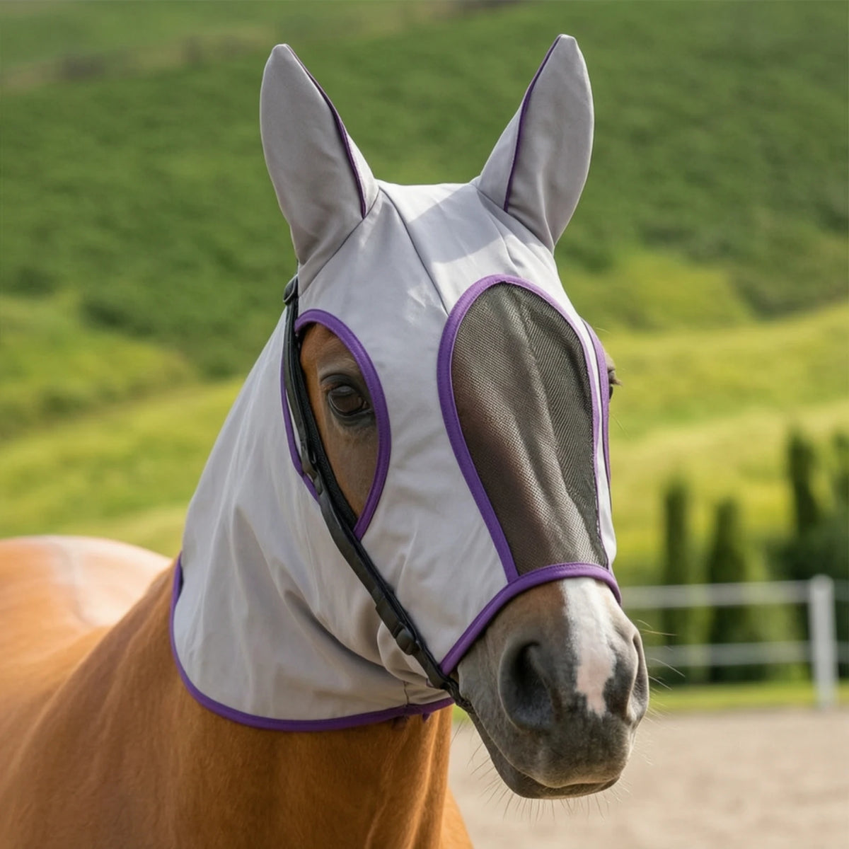 Máscara Anti-Moscas con Orejas para Caballos – Malla Transpirable con Protección UV