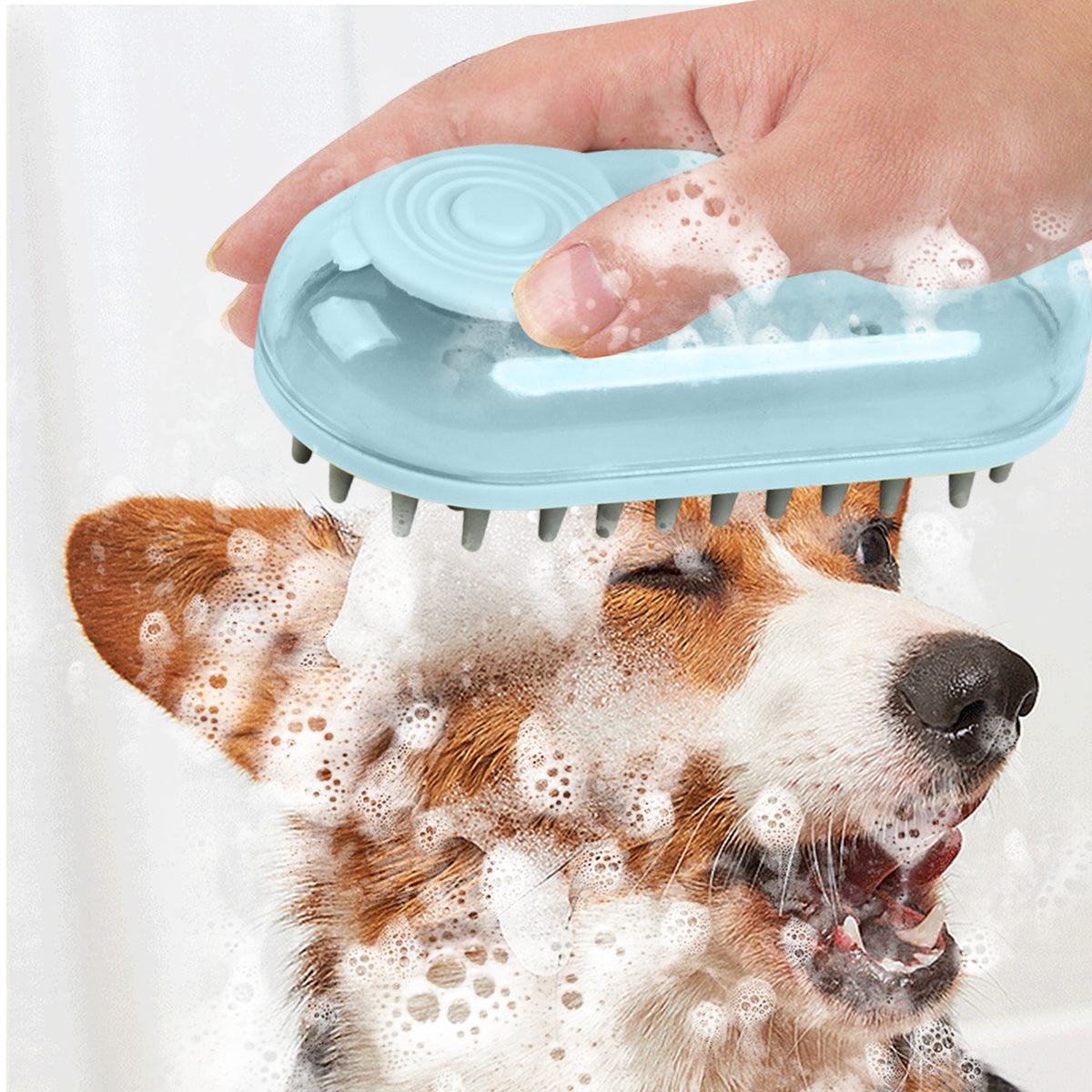 Cepillo de Baño de Silicona con Dispensador de Champú para Perros y Gatos – Masaje y Limpieza