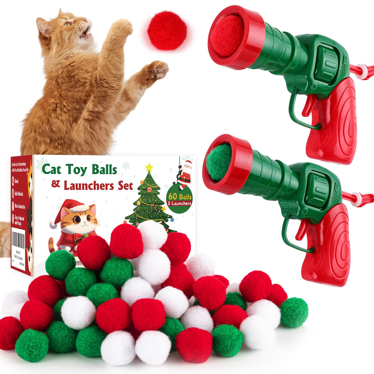 Interactive Cat Ball Launcher Set with 60 Pom Pom Balls